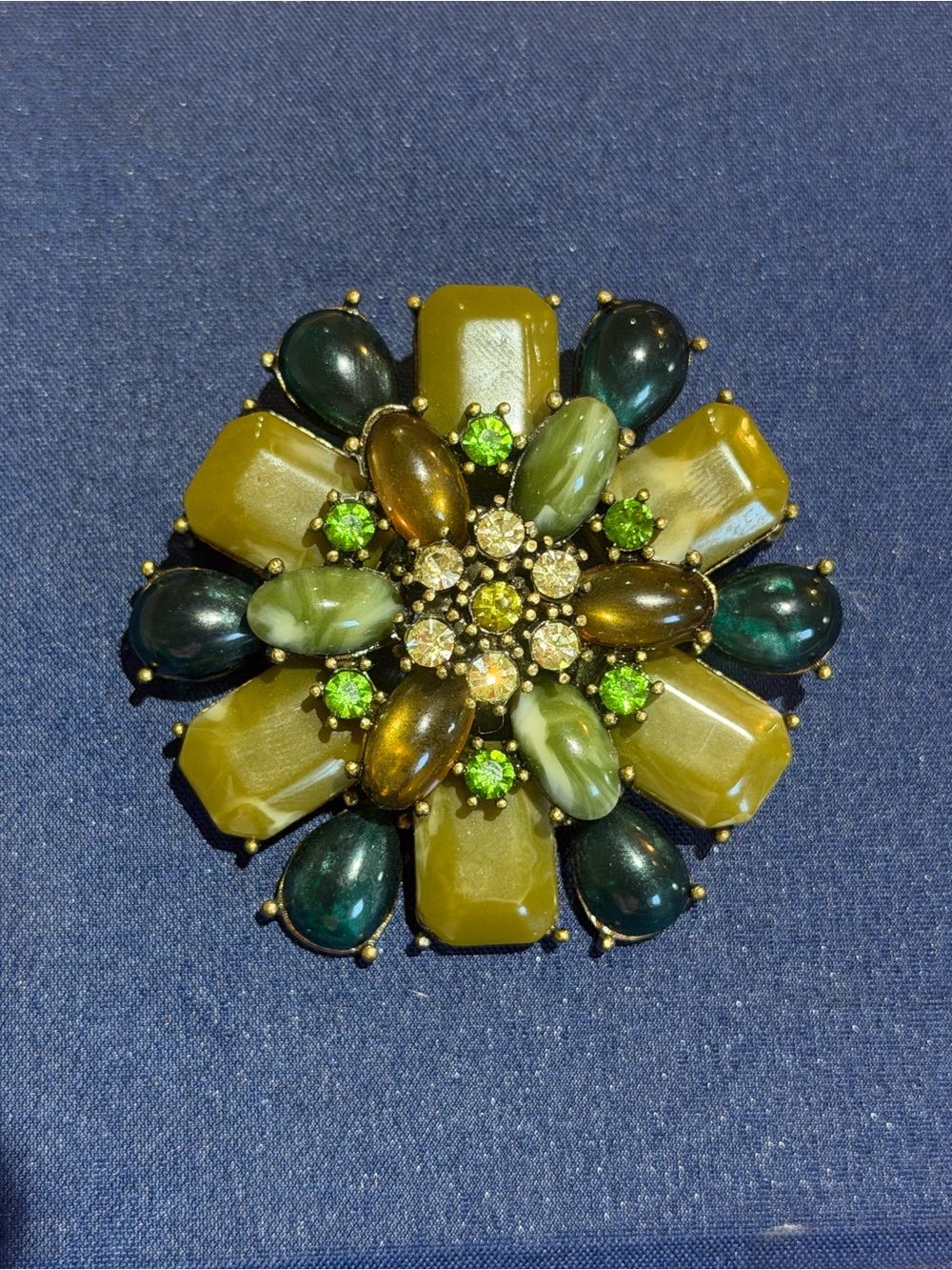Vintage-Inspired Green Multi-Stone Floral Brooch
